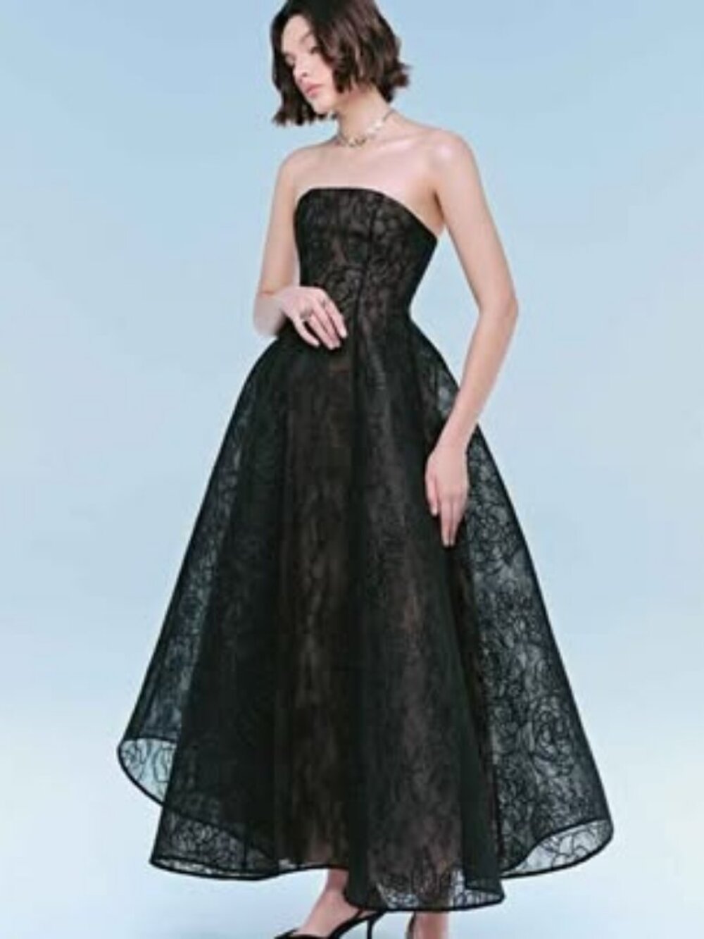 Deliciae Black Floral Mesh Wedding Guest Dress - Size Small (New)